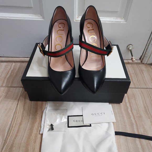 Gucci Black Leather Sylvie Mary Jane Web Pump - Picture 9 of 9